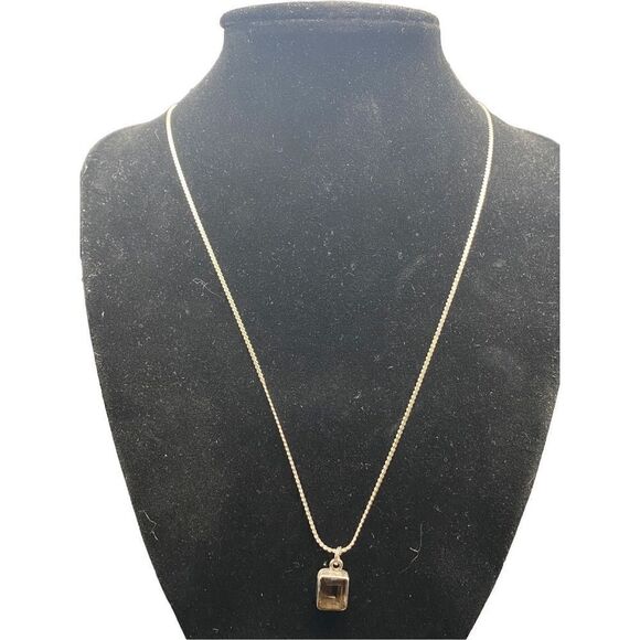 Smoky Quartz emerald cut Sterling Silver 925 Pendant - Picture 1 of 9